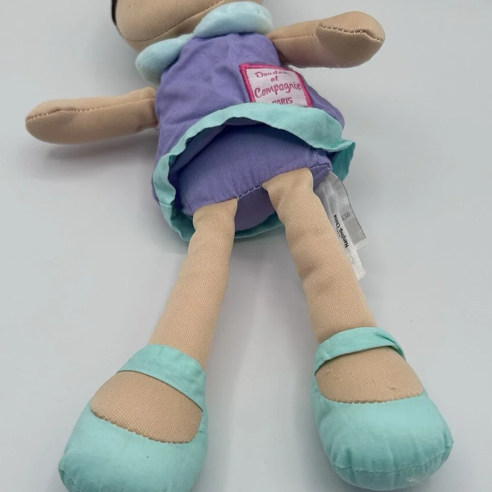 Doudou et Compagnie Paris Doll Brunette Girl‎ Purple Dress Plush Stuffed 13